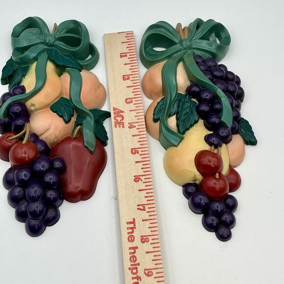 Set 2 VTG 1995 Home Interiors Burwood Mixed Fruit Wall Hanging Decoration 9"x4" - Picture 8 of 8